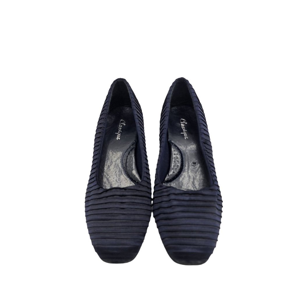 Classique womens Size 7 Navy Blue Wedge  Fabric Wedding Career Arch Support